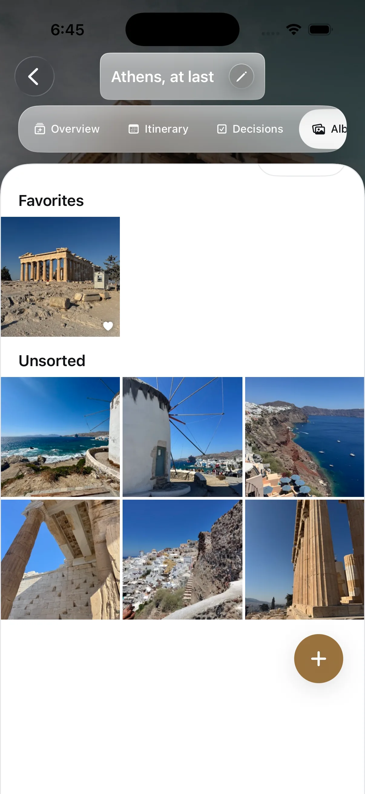 Trip album: favorites and day-by-day photos for Athens.